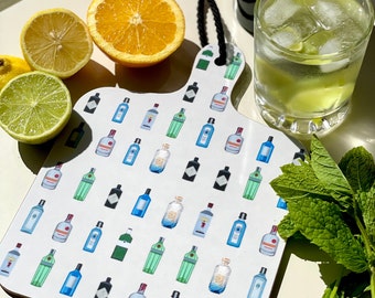 Gin Chopping Board Made in UK Hand-painted design Cocktail Garnishes GandT Gin Lover Gift