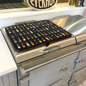Everhot Hob Covers Champagne Hand-Painted Design Terry Towelling Reverse, Loop Attachment, Made in the UK, Range cooker, home