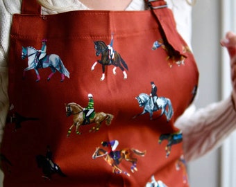 Dressage and Racehorse Inspired Cotton Apron Made in the UK Free Delivery Equestrian Horse lover countryside kitchen Unisex