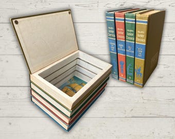 Junior Classic Vintage Hollow Book Stack – Secret Storage Book – Hidden Compartment Decor - Magnetic Closure