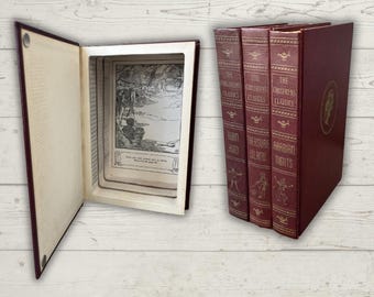 Pila di libri vintage svuotata – Classici per bambini – Cassaforte a forma di libro con scomparto nascosto – Decorazione rossa – Libri d'avventura