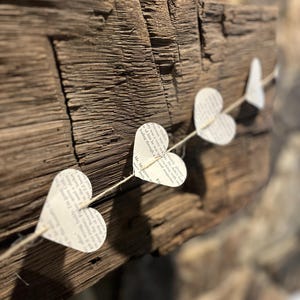 Book Page Heart Garland – Literary Paper Hearts Banner – Vintage Book Decor for Weddings & Book Lovers