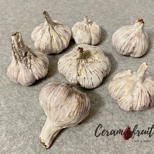 Ceramic White Garlic Figurine: Natural Size Kitchen Decor