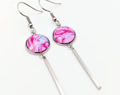 Acrylic Pour Jewelry, Acrylic Pour, Silver Long Bar Dangle Earrings, Silver Long Bar Earrings, Edgy Earrings, Artisan Earrings, for women