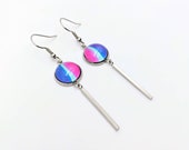 Acrylic Pour Earrings, Silver Long Bar Dangle Earrings, Colorful Dangle Earrings, Silver Bar Earrings, Edgy Earrings for women, teen girls