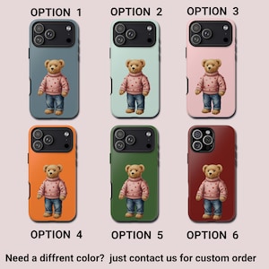 Preppy Teddy Bear Phone Case, Christmas Phonecase,  Fall Winter Phone Cover for iPhone 17 16 15 14 Pro Max Plus Samsung Galaxy Google Pixel