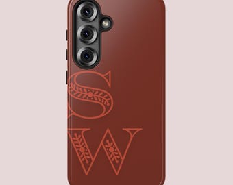 Anpassat djupt vinrött telefonskal med initialer för iPhone 17 16 15 Pro Max Plus Samsung Galaxy S25 S24 S23 UltraCase Google Pixel 9 8 7 Pro