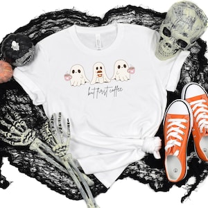 Halloween Mom Shirt, Funny Halloween shirt, Cute Ghosts with Coffee, Fall Tee for Mom, Spooky Season T-Shirt, But First Coffee, fall fashion
