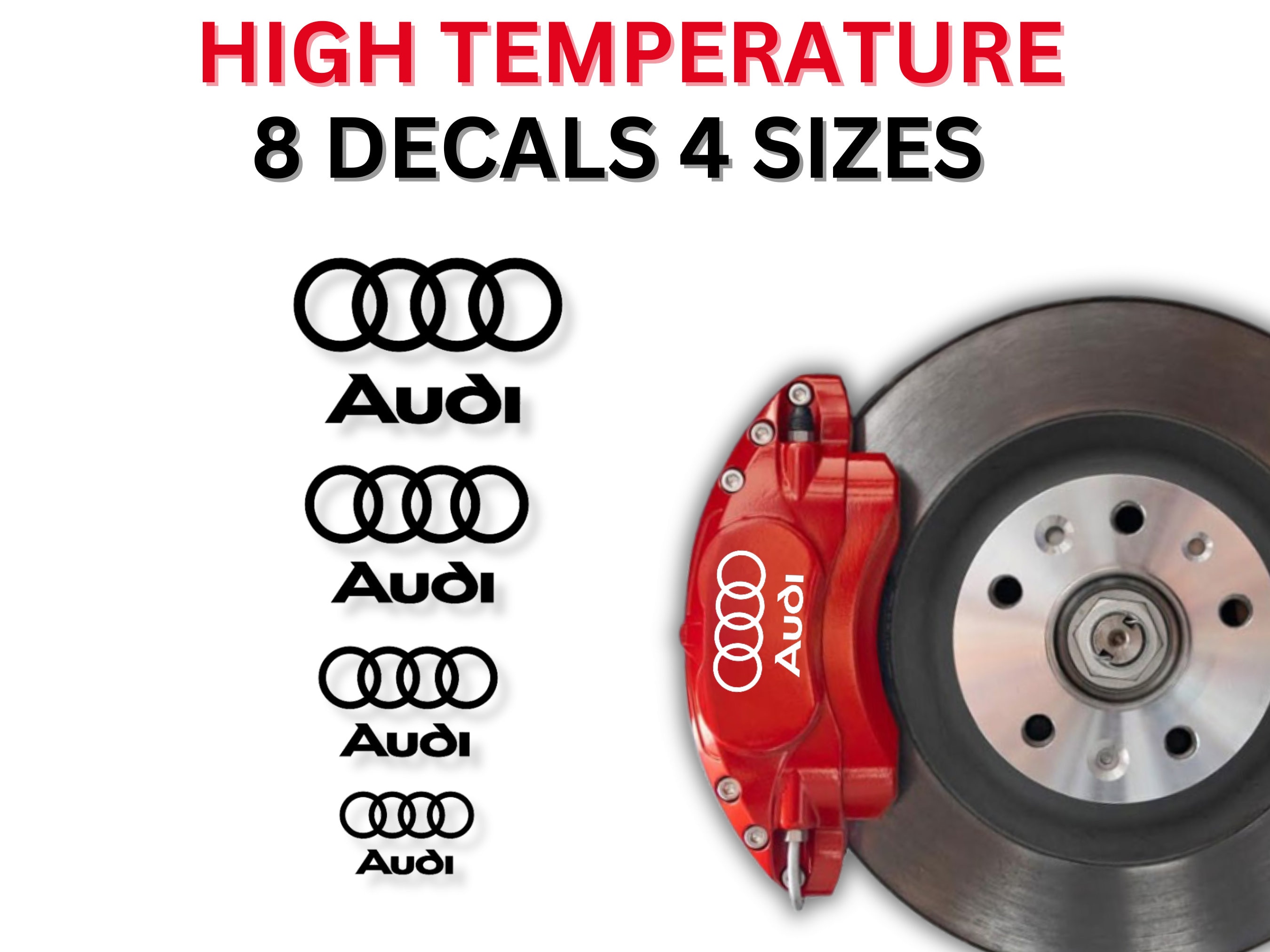 Audi Brake Caliper Vinyl Decal Stickers 8 Decals 4 Sizes 