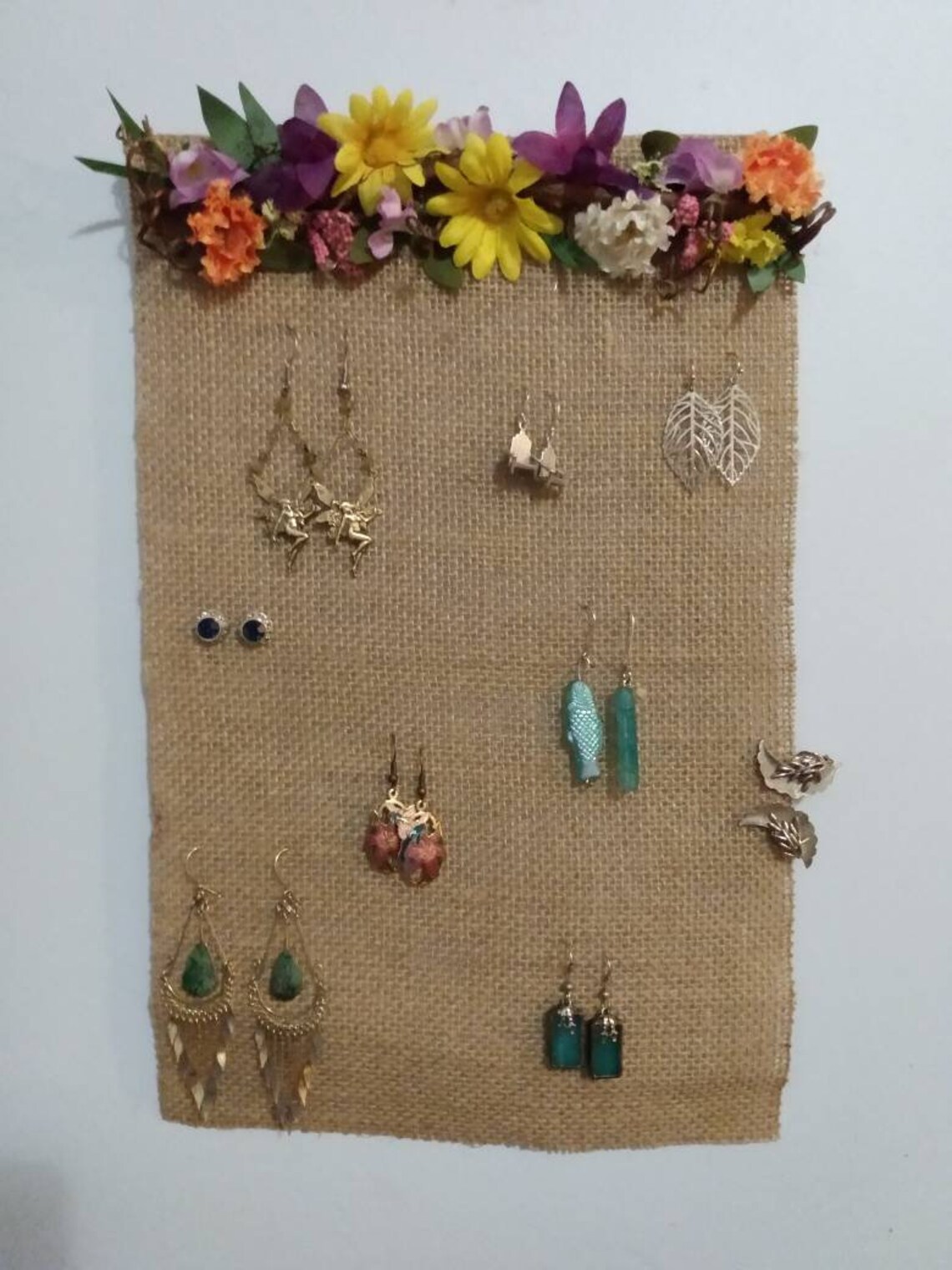 Hanging Earring Holder Flowers Burlap handmade Etsy