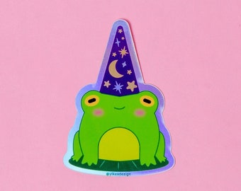 Wizard Frog - Rainbow Holographic Vinyl Sticker - Etsy
