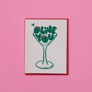 Tarjeta de felicitación en blanco con sobre de Olive You Martini, tamaño A2