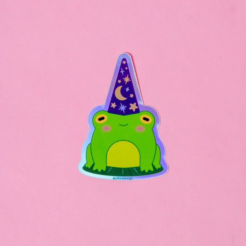 Frog Wizard Holographic Vinyl Sticker - Etsy