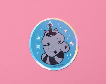 Party Raccoon Holographic Vinyl Sticker