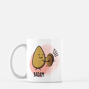 Badam Tsss Ceramic Mug (The Cute Pista): Funny Indian Gift, Desi Gifts, Bollywood, South Asian Gifts, Indian Art, Indian Puns, Indian Mugs