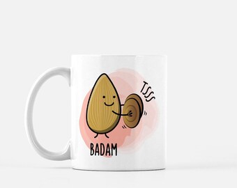 Taza de cerámica Badam Tsss (The Cute Pista): regalo indio divertido, regalos de Desi, Bollywood, regalos del sur de Asia, arte indio, juegos de puns indios, tazas indias