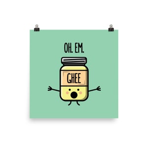 Oh Em Ghee - Matte Poster Print (The Cute Pista): Desi Gifts, Bollywood Prints, South Asian Gifts, Art Print, Indian Art, Pakistani Art