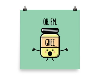 Oh Em Ghee - Matte Poster Print (The Cute Pista): Desi Gifts, Bollywood Prints, South Asian Gifts, Art Print, Indian Art, Pakistani Art