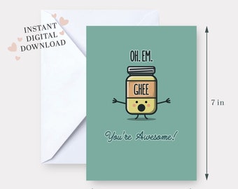 Oh Em Ghee! - PRINTABLE birthday card 5x7 South Asian funny digital download Indian Pakistani Happy Valentines Eid Diwali Anniversary cute