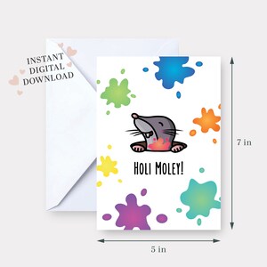 Olá Moley! - Cartão Holi IMPRIMÍVEL 5x7 Sul da Ásia digital Indiano Paquistanês Punjabi Diwali engraçado amigos fofos rangoli holi hai cores
