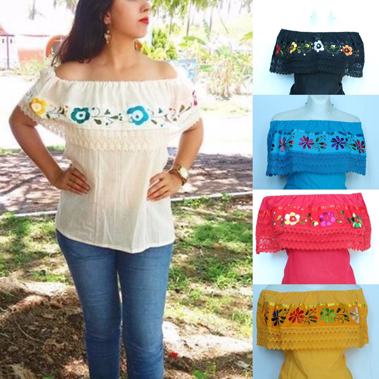 Mexican Blouse Off-shoulder Campesina 
