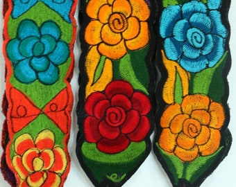 Hand Embroidered Floral Wrap Belt Blue Mexican Folk Art Artisan Sash Embroidery Mexican Blue Sash, All Sizes Waist Colorful  main image 3