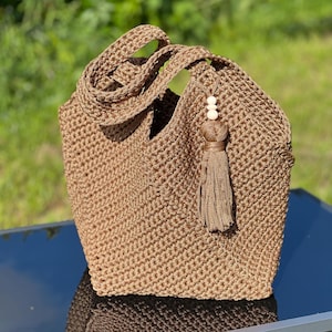 Handgehäkelte Tragetasche aus Seil – Makramee-Schultertasche in Wunschfarbe