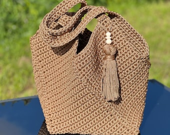 Hand-Crocheted Rope Tote Bag – Custom Color Macrame Shoulder Bag