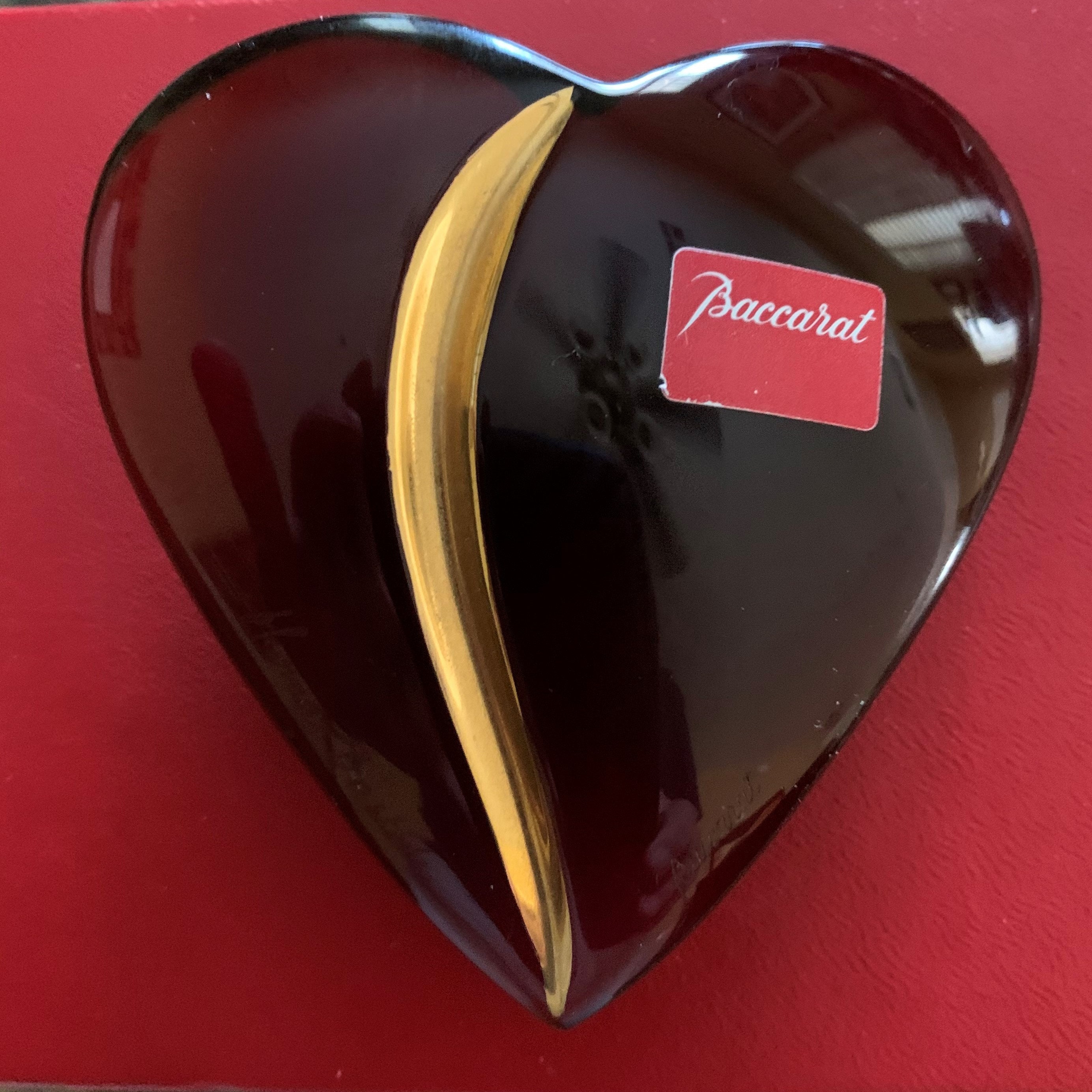 Baccarat Ruby Red Heart Paperweight w/18 Caret Gold Etsy