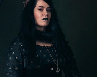 Black Renaissance, Fleur De Lis Medieval Dress, Costume Gown, Queen Women Cosplay Celtic Halloween Regular and Plus Size