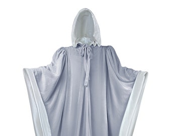 Gray Wizard Robe with Hood and Sleeves, Halloween Party Costume for Adults,  Velvet Lined in GRAY Satin Cosplay, Witch, 64" Cloak GOT