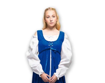 Royal Blue Medieval Dress Renaissance Peasant Gown with White Chemise Costume Halloween