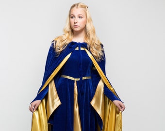 Royal Blue Renaissance Medieval Gown with Satin Panel Insert and Ribbon Accents Women Medieval Dress Renaissance Gothic Halloween  Cosplay