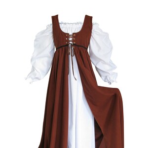 Medieval Dress Brown Renaissance Peasant Gown with White Chemise Costume Halloween