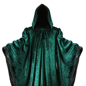 Wizard Emerald GREEN Velvet Robe with Hood Sleeves , Halloween Fashion Adult Costume, Lined in BLACK Satin, Cosplay, 64" Cloak GOT