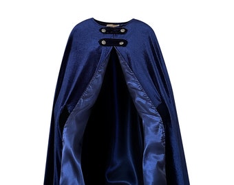 Navy Velvet Cape, Lined in NAVY Satin, Medium Length, Wander's Cloak, Costume for Halloween, Witch, Medieval Cosplay, Goth or Victorian