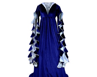 Royal Blue Scalloped Renaissance Medieval Dress SCA Ren Faire Game of Thrones LOTR Victorian Costume