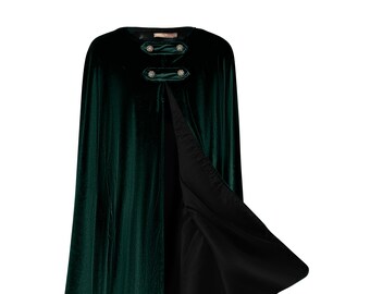 Emerald Green Velvet Cape, fully lined in BLACK Satin, Medium Length, Wander's Cloak, Costume, Witch, Medieval Cosplay, Goth or Victorian