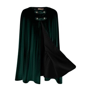 Emerald Green Velvet Cape, fully lined in BLACK Satin, Medium Length, Wander's Cloak, Costume, Witch, Medieval Cosplay, Goth or Victorian