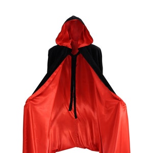 Black Cloak Lined With Red Satin Hooded Cape Velvet Medieval - Etsy