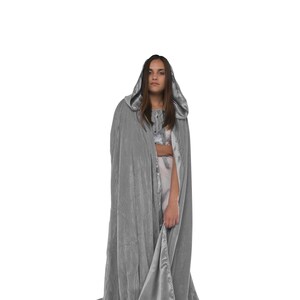Gray Cloak fully lined with GRAY Satin, Hooded Velvet Medieval Gothic Larp Halloween Wicca Wizard Robe, Costume with Hood for Men and Women