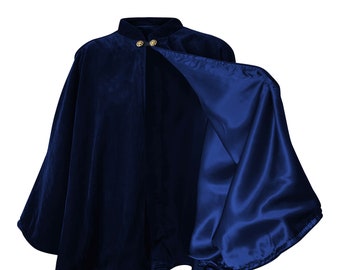 Blue capelet, Satin Lined Navy Blue Velvet Cape, Short Renaissance Cloak for Halloween, Unisex Medieval Larp Clothing, Victorian