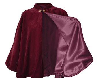 Burgundy Velvet Cape Capelet Lined in BURGUNDY Satin Vampire Cloak, Costume for Halloween, Witch, Medieval Cosplay, Goth or Victorian