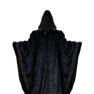 Wizard BLACK Robe with Hood and Sleeves, Velvet Halloween, Simple Costume for Adults, Lined in BLACK Satin Cosplay, Witch, 64 Cloak GOT image 1