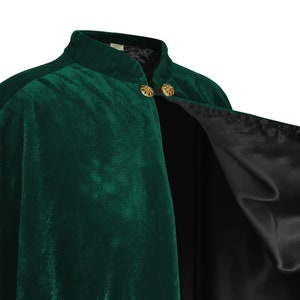 Dark Green Velvet Cape Capelet Lined in BLACK Satin Vampire Cloak, Costume for Halloween, Witch Medieval Cosplay Goth image 2