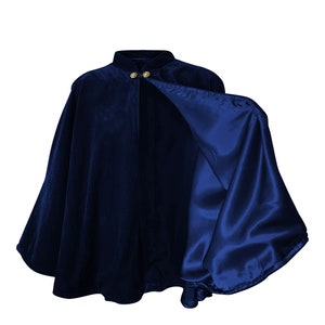 Blue capelet, Satin Lined Navy Blue Velvet Cape, Short Renaissance Cloak for Halloween, Unisex Medieval Larp Clothing, Victorian