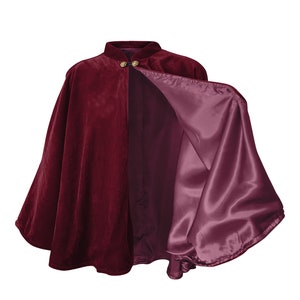 Burgundy Velvet Cape Capelet Lined in BURGUNDY Satin Vampire Cloak, Costume for Halloween, Witch, Medieval Cosplay, Goth or Victorian