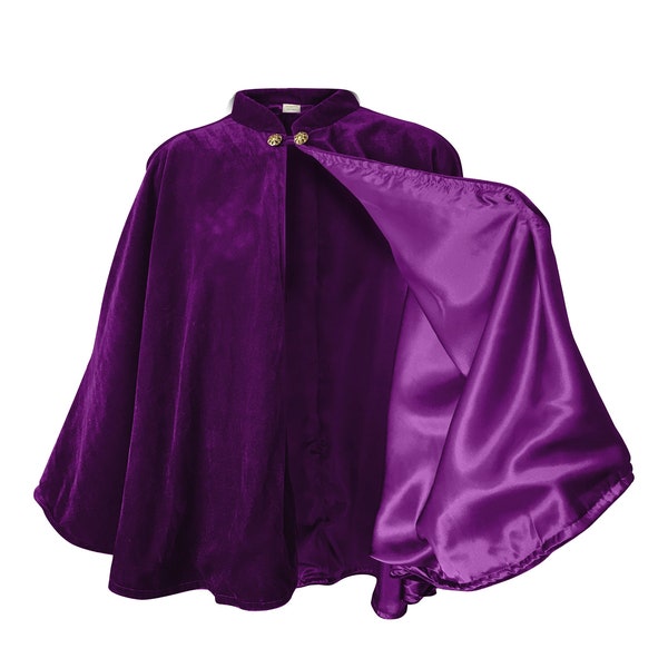 Purple Velvet Cape, Purple Halloween Costume, Satin Lined Short Witch cloak, Cosplay Costume Men Medieval cape, Fantasy cloak For Men/Women