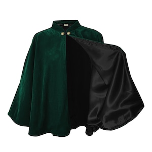 Dark Green Velvet Cape Capelet Lined in BLACK Satin Vampire Cloak, Costume for Halloween, Witch Medieval Cosplay Goth image 1