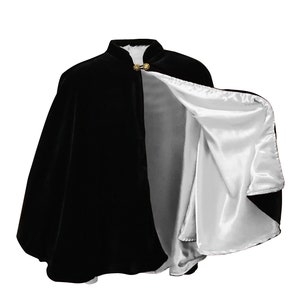 Black Velvet Satin Lined cape, Black and White Larp clothing, Elegant Halloween Costume, Vampire Cosplay Costume Men/Women, Vampire Cape